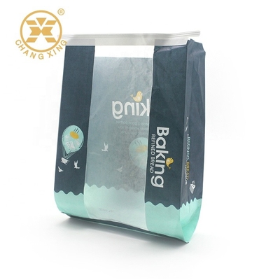 Greaseproof 750g Bakery Bread Packaging White Kraft Stand Up Pouches With Window And Tin Tie
