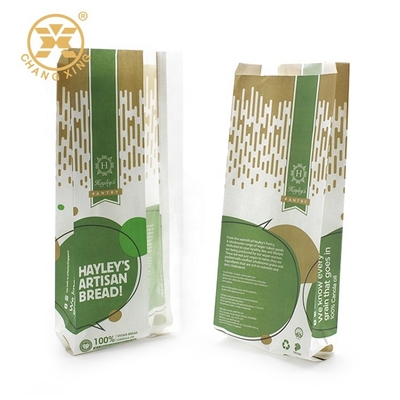 Greaseproof 750g Bakery Bread Packaging White Kraft Stand Up Pouches With Window And Tin Tie