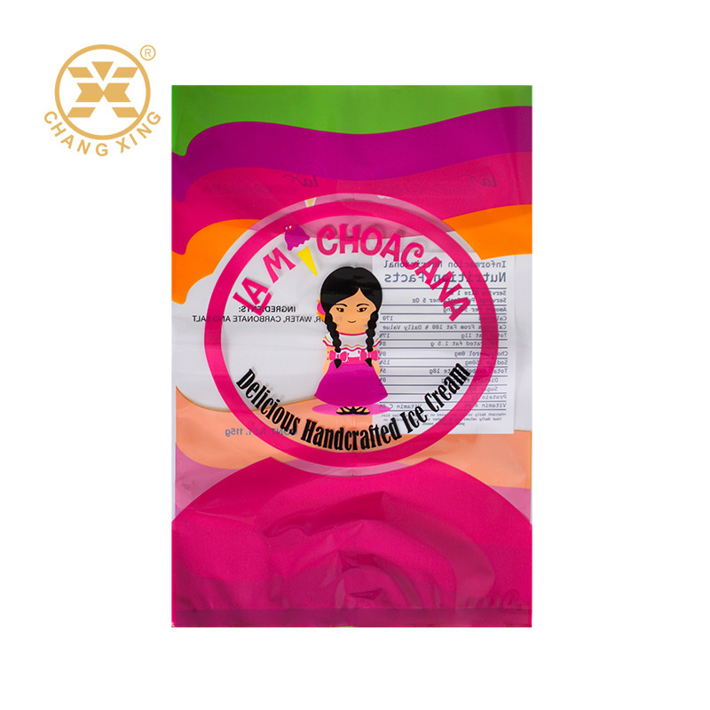 Custom Printing Sealed Plastic Packaging Bag With Transparent Window For Ice Cream Frozen Food