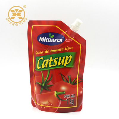 Malote plástico da ketchup de tomate 1KG do produto comestível com bico