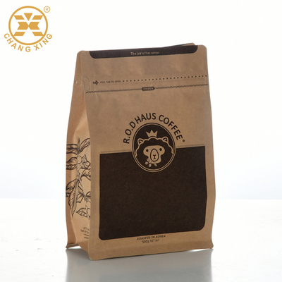 Sacos de café Compostable do papel de embalagem de parte inferior lisa do quadrado com a válvula do fechamento do fecho de correr do bolso