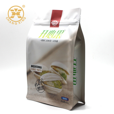 Malote inferior liso de revestimento UV impresso feito sob encomenda plástico do ponto do suporte acima para o petisco