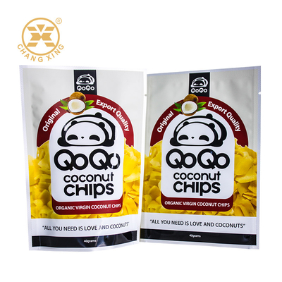 Logotipo personalizado embalagem de lanches saco de alimentos premium PET Stand Zipper gravura impressa para castanhas de caju chips de coco