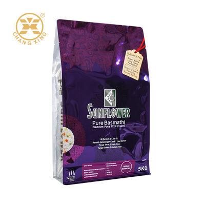 Sacos de embalagem de arroz de basmati de plástico personalizado, fecháveis, bolsas de fechadura com fecho de fechadura, sacos de arroz impressos, 5 kg